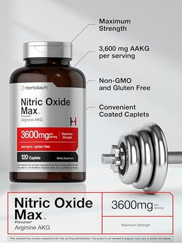 Nitric Oxide Max 3600mg | 120 Cápsulas | com Arginina AAKG para Homens e Mulheres | Vegetariano, Não-OGM | Marca Horbäach - Horbäach