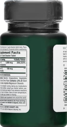 Nature's Bounty - Nature’s Bounty Vitamina B12, Suplemento de Vitamina de Dissolução Rápida, Suporta o Metabolismo Energético e a Saúde do Sistema Nervoso, 5000mcg, 40 Comprimidos