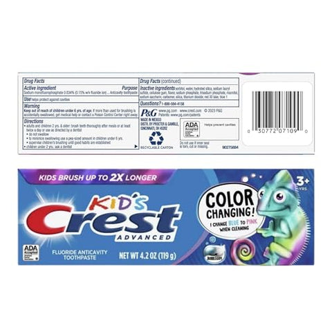 Pasta de Dente Infantil Crest Kids Color Changing: Kit com 2 Unidades Sabor Chiclete 4,2 oz (125 ml) + Espremedor de Pasta de Dente VenDesta – Divertido
