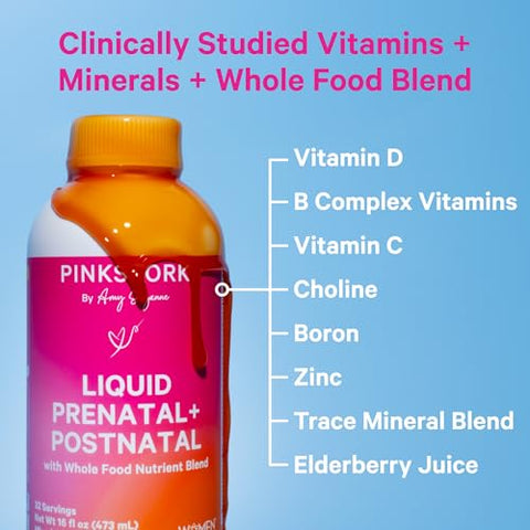 Multivitamínico Líquido Pré-Natal e Pós-Natal para Mulheres – Mistura Orgânica de Alimentos - Pink Stork