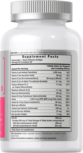 Prenatal Multivitamínico para Mulheres com DHA, Ferro e Ácido Fólico | 90 Softgels | Não-OGM - Horbäach