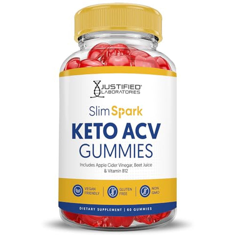 Justified Laboratories - (2 Pacotes) Gomas Slim Spark Keto ACV Fórmula Avançada 1000MG Slimspark Keto Gomas Vinagre de Maçã Aumento Formulado com Romã Suco de Beterraba em Pó B12 Vegano Não GMO 120