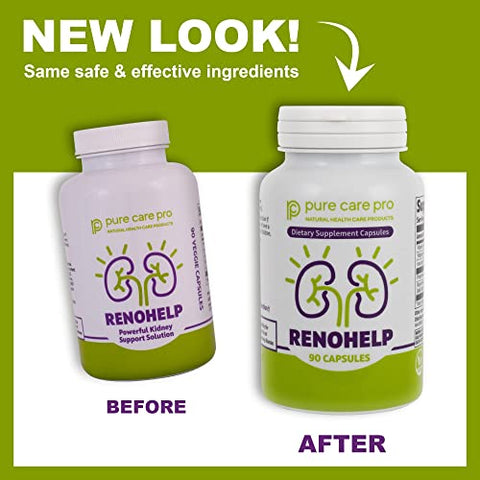 Pure Care Pro - Renohelp – Suplemento Natural Poderoso para Suporte Renal, Função Renal Saudável, Níveis de Creatinina e Filtração Glomerular, Vegano