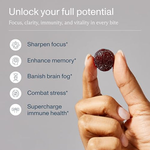 Gomas de Cogumelo do Leão para Função Cerebral, Foco, Memória, Energia, Impulso Imunológico, Resistência – Complexo de Cogumelo Leão do Mane, Reishi, Cordyceps – 60 gomas - FOCL