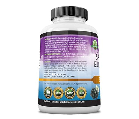 NaturaLife Labs A Higher Standard - NaturaLife Labs Sambucus Elderberry 5.000 mg Super Concentrado 65:1 com Vitamina C – Potente Antioxidante Natural