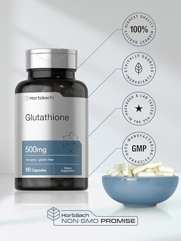 Suplemento de Glutationa 500mg | 60 Cápsulas | Não-OGM | Marca Horbäach - Horbäach