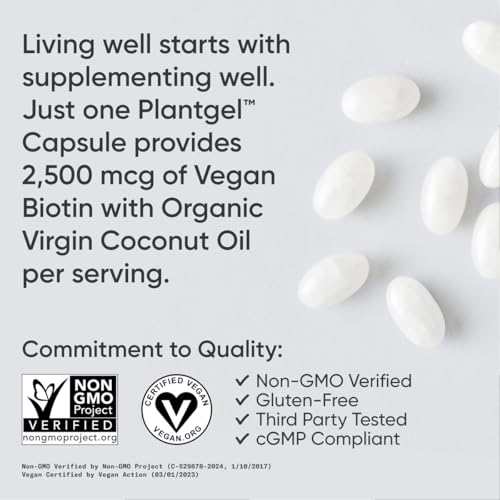 Vegan Biotin 2500mcg com Óleo de Coco Orgânico – Biotina Extra Forte Vitamina B7 para Cabelos Mais Saudáveis – 60 cápsulas - Sports Research