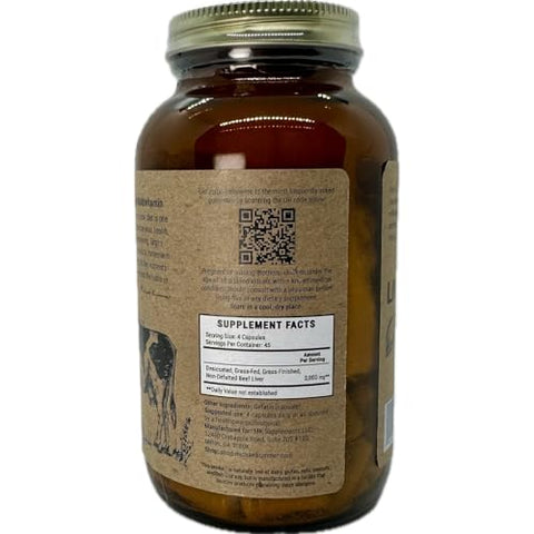 Fígado Bovino 3000 mg, Cápsulas de Fígado Bovino Liofilizado, 100%% Criados em Pasto na Nova Zelândia, 180 Cápsulas de Fígado, Suprimento de 45 Dias - MK Supplements