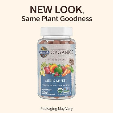 Organics Gummy Vitamins para Homens – Berry – Certificado Orgânico, Não-OGM, Vegano, Kosher – Multi Completo com Methyl B12, C - Garden of Life