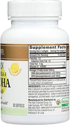 Essentials Soft Gels Vegan Ultra Omega-3 EPA e DHA com Vitamina D – 60 Cápsulas - Spectrum