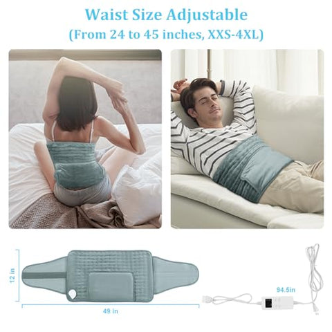 COCOBELA - Aquecedor Elétrico para Alívio de Dor nas Costas – Almofada Térmica para Cólicas Menstruais, Dor Lombar, Pescoço e Ombros – Desligamento Automático de 6 Horas – Almofada Aquecida 12×24 – Cinta Ajustável de 20″ – 4 Níveis de Ajuste