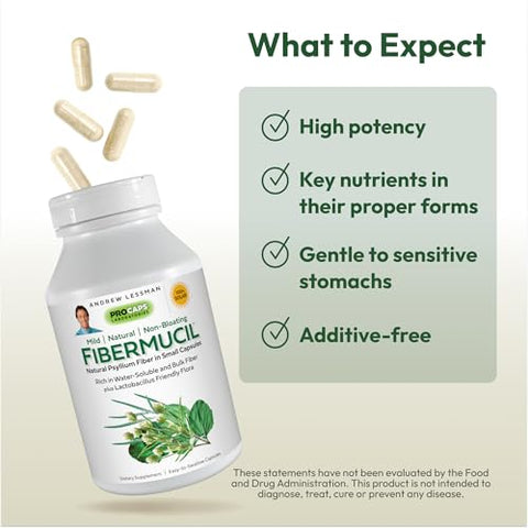 ANDREW LESSMAN - Andrew Lessman Fibermucil 360 Cápsulas – Pó de Casca de Psyllium. Promove Suavemente a Regularidade e a Saúde Digestiva. Rico em Fibras. Suave, Fácil e Eficaz. Sem Aditivos. Pequeno