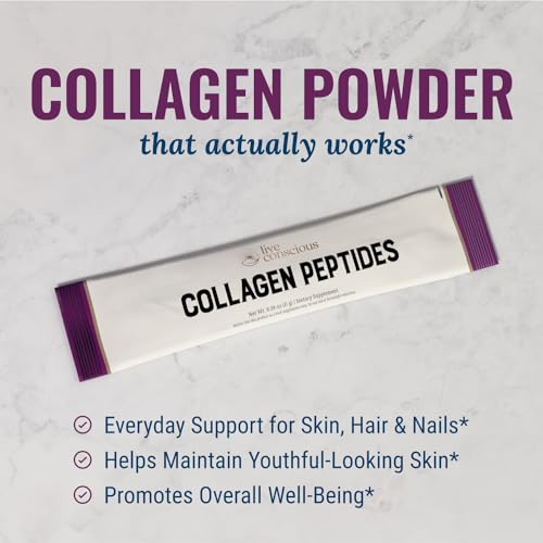 Pó de Peptídeos de Colágeno Live Conscious em Pacotes – Colágeno Hidrolisado em Pó – Cabelo, Pele, Unhas – Embalagem sem Sabor – 100% Natural