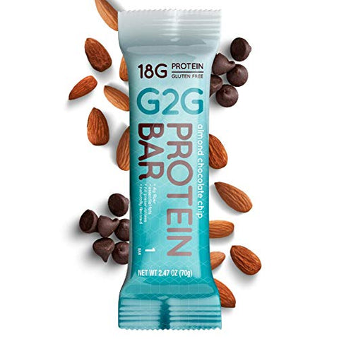 Barra de Proteína G2G, Amêndoa com Chocolate Chip, Ingredientes Naturais, Refrigerada para Frescor, Lanche Saudável, Substituto de Refeição Delicioso, Sem Glúten, 8 Unidades (Embalagem com 8)