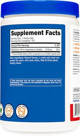 Magnesium Citrate Powder – Pó de Citrato de Magnésio (Sabor Frutas Vermelhas, 500g) - Nutricost