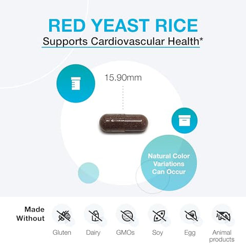 Red Yeast Rice – Suplemento de Arroz Vermelho Não-OGM para Manter Níveis Saudáveis de Colesterol Lipídico no Sangue – Suporte Cardiovascular – Livre de Citrinina Testada (60 cápsulas) - XYMOGEN