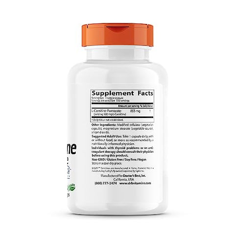 Doctor's BEST - Doctor’s Best L-Carnitine Fumarate com Sigma Tau Carnitine (855 mg) Cápsulas Vegetais, 180 Unidades