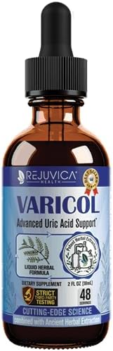 Rejuvica Health - Varicol – Suporte Avançado para Ácido Úrico – Entrega Líquida para Melhor Absorção – Cereja Tart, Chanca Piedra, Semente de Aipo, Gengibre – 100% Natural