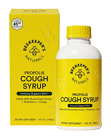 Beekeeper's Naturals - Xarope para Tosse Diurna de Mel de Própolis de Abelha do Apicultor Naturais para Adultos com Sabugueiro, Própolis de Abelha, Mel de Trigo Sarraceno – Suporte Imunológico