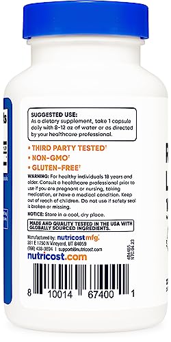 Ácido Alfa Lipóico R-100mg, 120 Cápsulas – Veggie Caps, Sem OGM, Sem Glúten - Nutricost