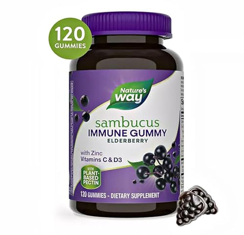 Generic - Natures Way Sambucus Elderberry Gummies com Vitamina C, Vitamina D e Zinco, Suporte Imunológico para Crianças e Adultos, 120 Gummies