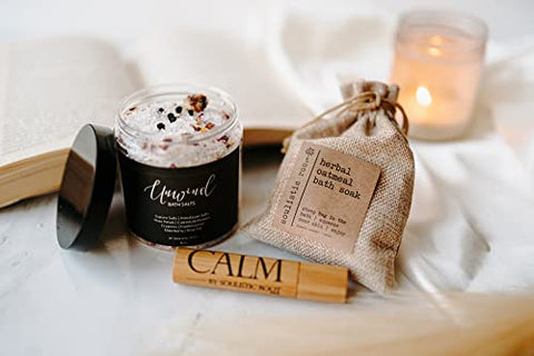 soulistic root - Conjunto de Presente Relaxante para Banho para Mulheres, Presentes de Spa para o Dia das Mães, Produtos de Cuidados Pessoais para Mulheres, Óleo Essencial Calmante em Roll-on, Banho de Aveia e Lavanda e Sais de Epsom com Óleos Essenciais