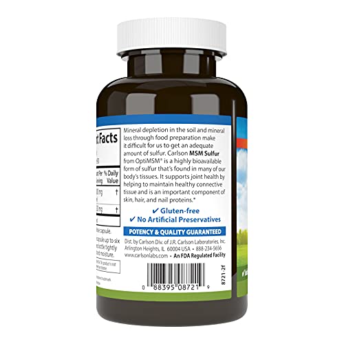 M-S-M Sulfur, 1000 mg Alta Bioacessibilidade, Função Articular, Suporte Tecidual Conectivo - Carlson