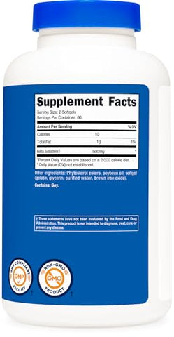 Beta Sitosterol 120 Softgels, 500mg – Suplemento Sem OGM, Livre de Glúten, 60 Porções - Nutricost