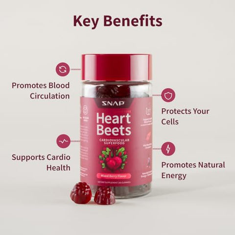 Gomas de Beterraba para o Coração, Suplementos para Fluxo Sanguíneo e Circulação, Saúde Cardíaca, 60 Unidades - Snap Supplements