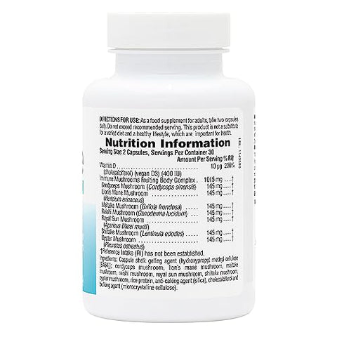 Immune Mushroom – 60 Cápsulas – Complexo Imune de Corpo Frutífero – de Sete Cogumelos Diferentes – Fornece Micronutrientes Essenciais – Vegano, Sem Glúten – 30 Porções - Natures Plus