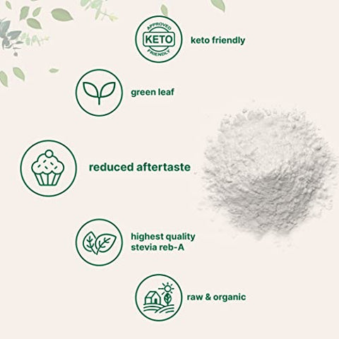 Micro Ingredients - Stevia Orgânica Pura em Pó, 227g, 1418 Porções, Extrato de Folha de Stevia Verde de Alta Qualidade Reb-A, Sabor Amargo Reduzido, Adoçante Natural, Alternativa ao Açúcar, Keto