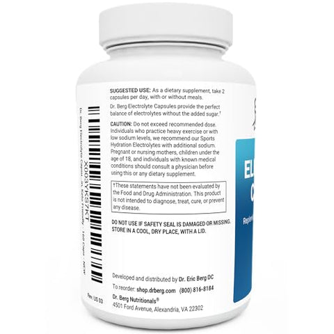 Dr. Berg Nutritionals - Dr. Berg Cápsulas de Eletrólitos – Suplementos de Eletrólitos para Energia, Resistência e Hidratação – Sem Açúcar, Sem Maltodextrina, Amigável à Dieta Keto – 160 Cápsulas