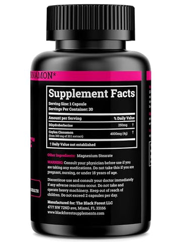 Suplemento de Dihidroberberina Black Forest 5X com Canela do Ceilão – Melhor Dihidroberberina com 5X mais eficácia do que o Berberina HCL regular