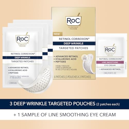 Retinol Correxion Adesivos Não Invasivos para Rugas Profundas com Ácido Hialurônico e Peptídeos Firmadores para Testa, Linhas de Expressão, Pés de Galinha e Risos (6 Adesivos) - RoC
