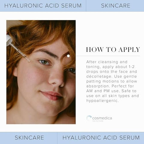 Cosmedica Skincare - Soro de Ácido Hialurônico para a Pele 100% Puro – Soro Anti-Envelhecimento, Hidratação Intensa, Não Oleoso – Ácido Hialurônico para o Rosto 240 ml (8 oz)