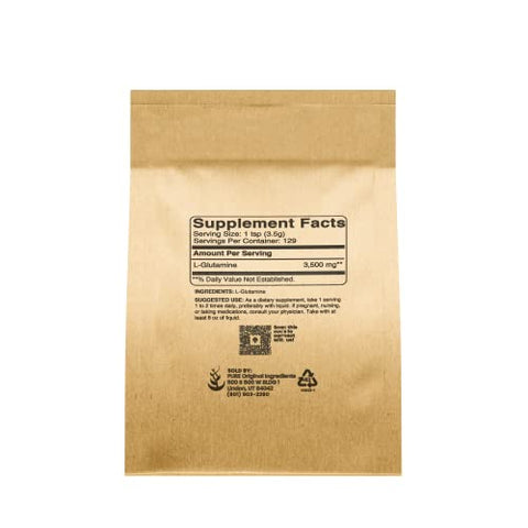 PURE ORIGINAL INGREDIENTS - L-Glutamina Pura de Ingredientes Originais (454g) em Pó, Suplemento de Aminoácidos Alpha, Verificado em Laboratório