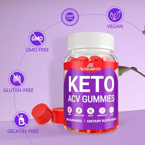 VIGUMYO - Keto ACV Gummies 1500mg – Gomas de Vinagre de Maçã Avançadas com B12 – Impulsionam a Imunidade, Energia e Saúde Digestiva – Veganas, Livres de Glúten