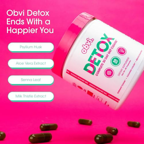 Suplemento Obvi Detox Colon Cleanse | Promove Saúde Digestiva e Intestinal, Alívio de Inchaço, Ajuda a Eliminar Toxinas | Suporte Imunológico com Cardo Mariano, Casca de Psyllium, Folha de Sene | 90 cápsulas