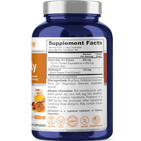 Royal Jelly 4000mg – 120 Cápsulas Vegetais (Sem OGM, Sem Glúten, Bioperina) - NusaPure