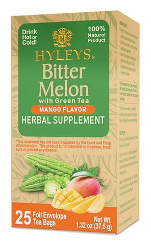 HYLEYS - Hyleys Bitter Melon com Chá Verde – Sabor Manga – 25 Saquinhos de Chá – Favorece a Saúde do Fígado – Suplemento Herbal – (6 Pacotes – 150 Saquinhos de Chá no Total)