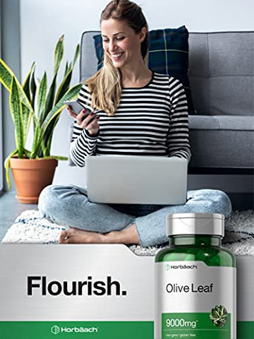 Cápsulas de Extrato de Folha de Oliveira 9000mg | 200 Unidades | Suplemento de Alta Potência | Livre de Transgênicos, Sem Glúten - Horbäach