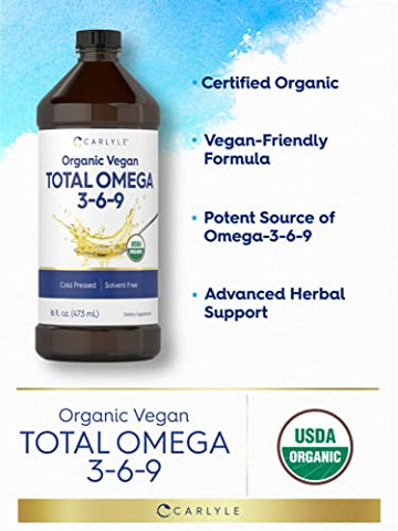 Omega 3 6 9 | 473 ml | Prensado a Frio | Orgânico Certificado, Suplemento Vegano | Vegetariano, Não-OGM, Livre de Glúten e Solventes - Carlyle