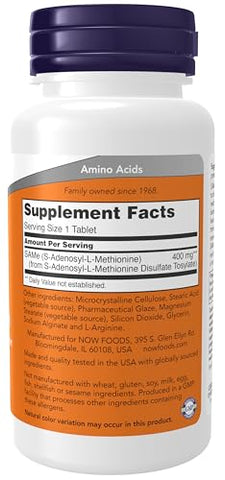 Suplementos, SAMe (S-Adenosil-L-Metionina) 400 mg, Suporte para o Sistema Nervoso*, 60 Comprimidos - NOW Foods
