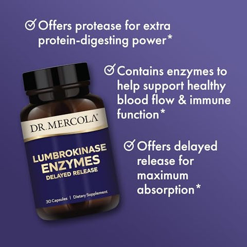 Lumbrokinase Enzimas Liberação Retardada, 30 Porções (30 Cápsulas), Suplemento Alimentar, Suporta Saúde Cognitiva e Cardiovascular, Não OGM - Dr. Mercola