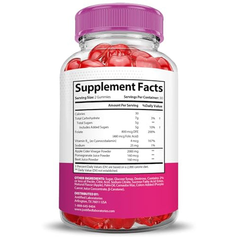 Justified Laboratories - Bliss Keto Gummies Extreme 2000MG ACV – Gomas de Vinagre de Maçã Bliss Keto com Romã e Beterraba em Pó B12 Vegan Non GMO 60 Gummys