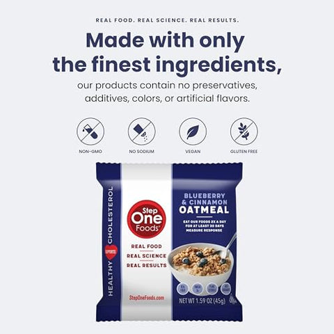 Aveia de Mirtilo e Canela, Lanche Saudável para o Coração com Esterois Vegetais, Ômega 3 e Fibra Alimentar, Aveia Sem Glúten Vegana (12 Pacotes) - Step One Foods