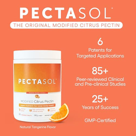 PectaSol Modified Citrus Pectin – 120 Tabletes Mastigáveis de Tangerina – Suplemento para Saúde Total do Corpo, Apoio ao Coração, Sistema Imunológico e Resposta Inflamatória – Mantenha-se Saudável - EcoNugenics