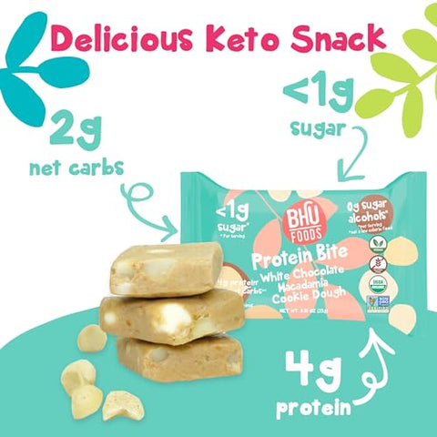 Bhu Fit - Bhu Foods Keto Bites – Snacks Keto Orgânicos para Adultos | Cookie Dough de Macadâmia e Chocolate Branco | Marca Bhu Foods