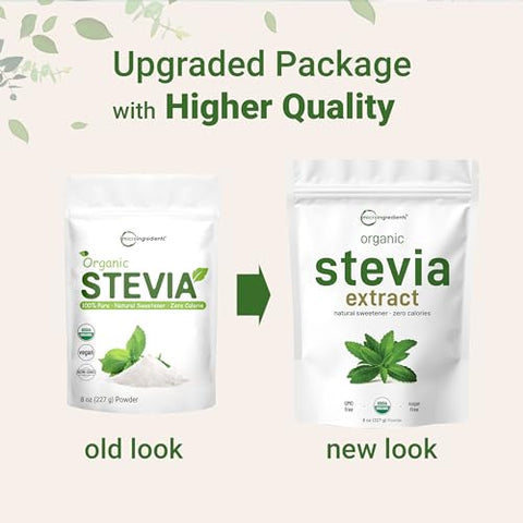 Micro Ingredients - Stevia Orgânica Pura em Pó, 227g, 1418 Porções, Extrato de Folha de Stevia Verde de Alta Qualidade Reb-A, Sabor Amargo Reduzido, Adoçante Natural, Alternativa ao Açúcar, Keto