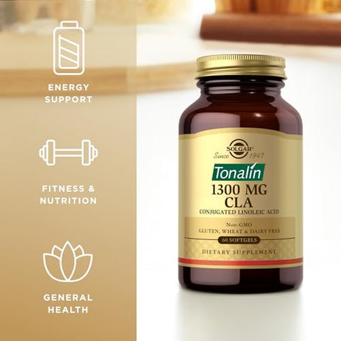 Tonalin CLA 1300 mg – 60 Softgels – Ácido Linoleico Conjugado – Sem OGM, Sem Glúten, Sem Laticínios – 60 Porções - SOLGAR